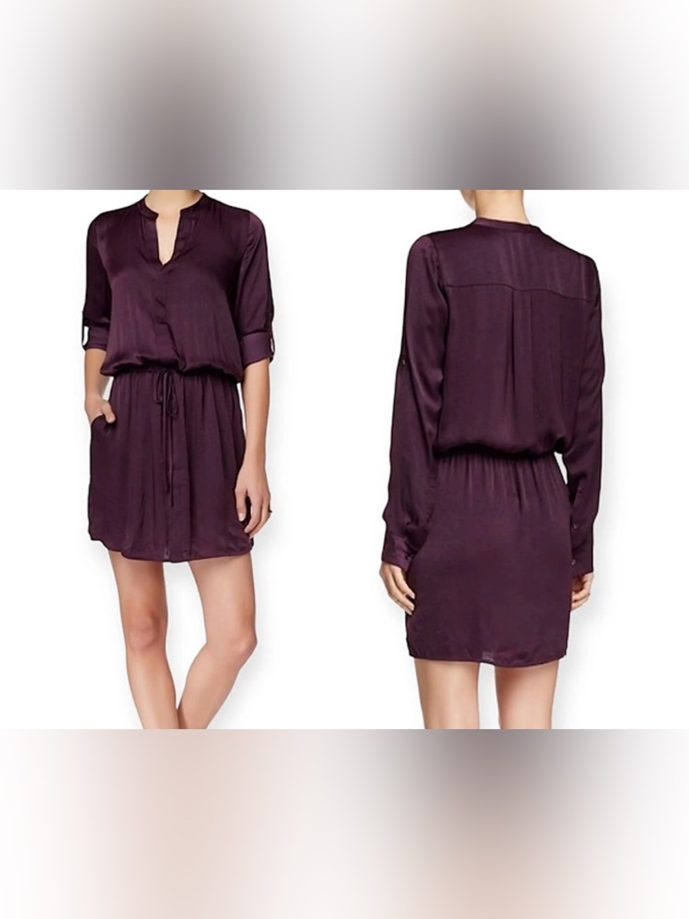 Vince Plum Long-Sleeve Mini Shirt Dress